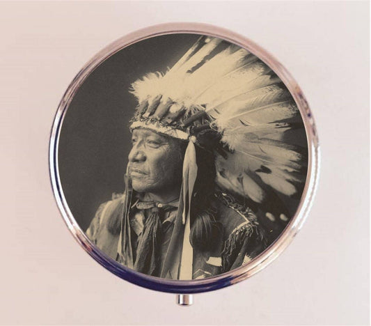 Native American Chief Pill Box Case Pillbox Holder Trinket Stash Box Victorian Photo Photography