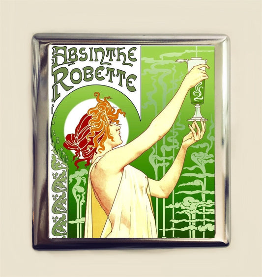 Absinthe Alphonse Mucha Cigarette Case Business Card ID Holder Wallet Art Deco French Advertisement Liquor Boho Bohemian Gypsy