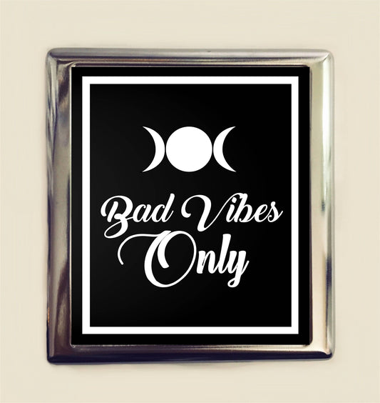 Bad Vibes Only Cigarette Case Business Card ID Holder Wallet Funny Witch Witchcraft Humor Parody Triple Goddess Moon