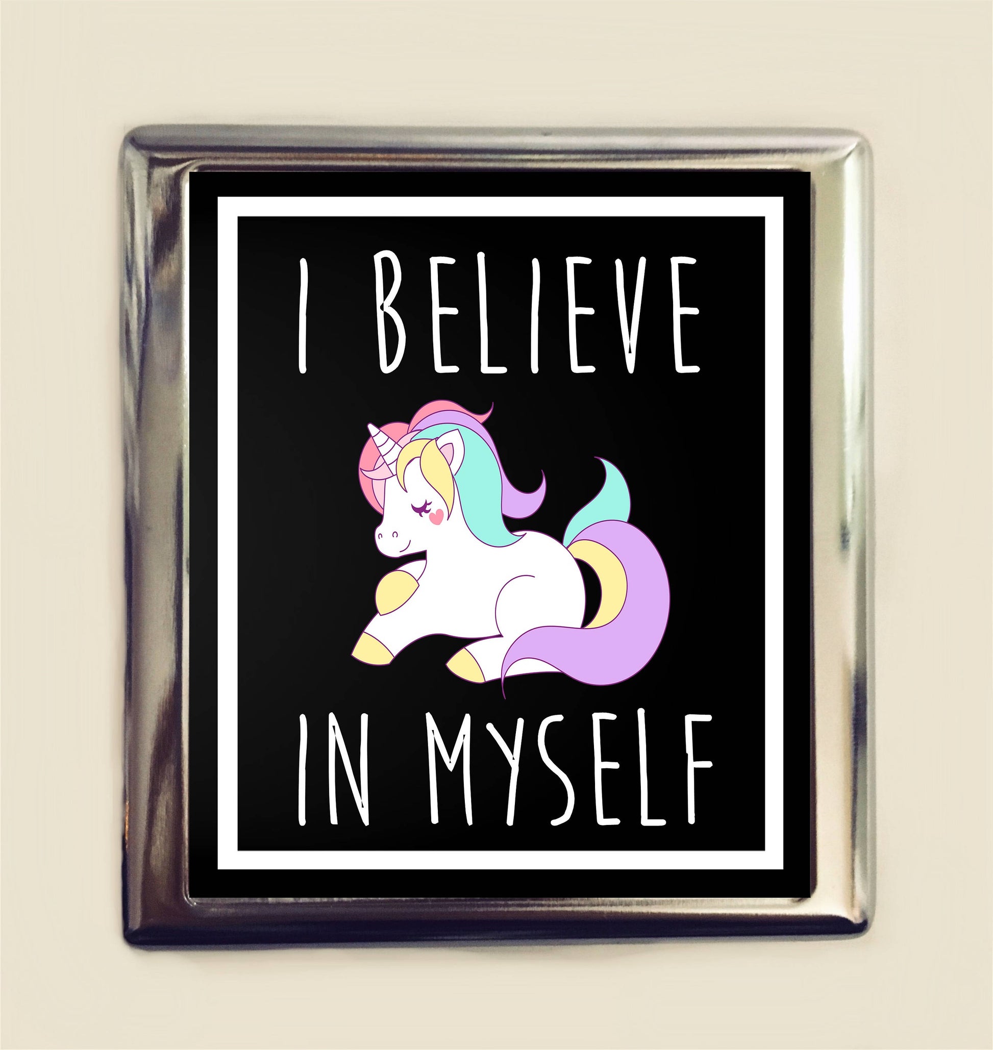 Unicorn Business Card ID Holder Cigarette Case Wallet I Believe in Myself Inspirational Unicorns Motivational