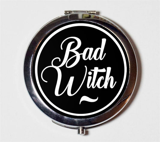 Bad Witch Compact Mirror - Funny Witchy Witchcraft Wicca Goth - Make Up Pocket Mirror for Cosmetics