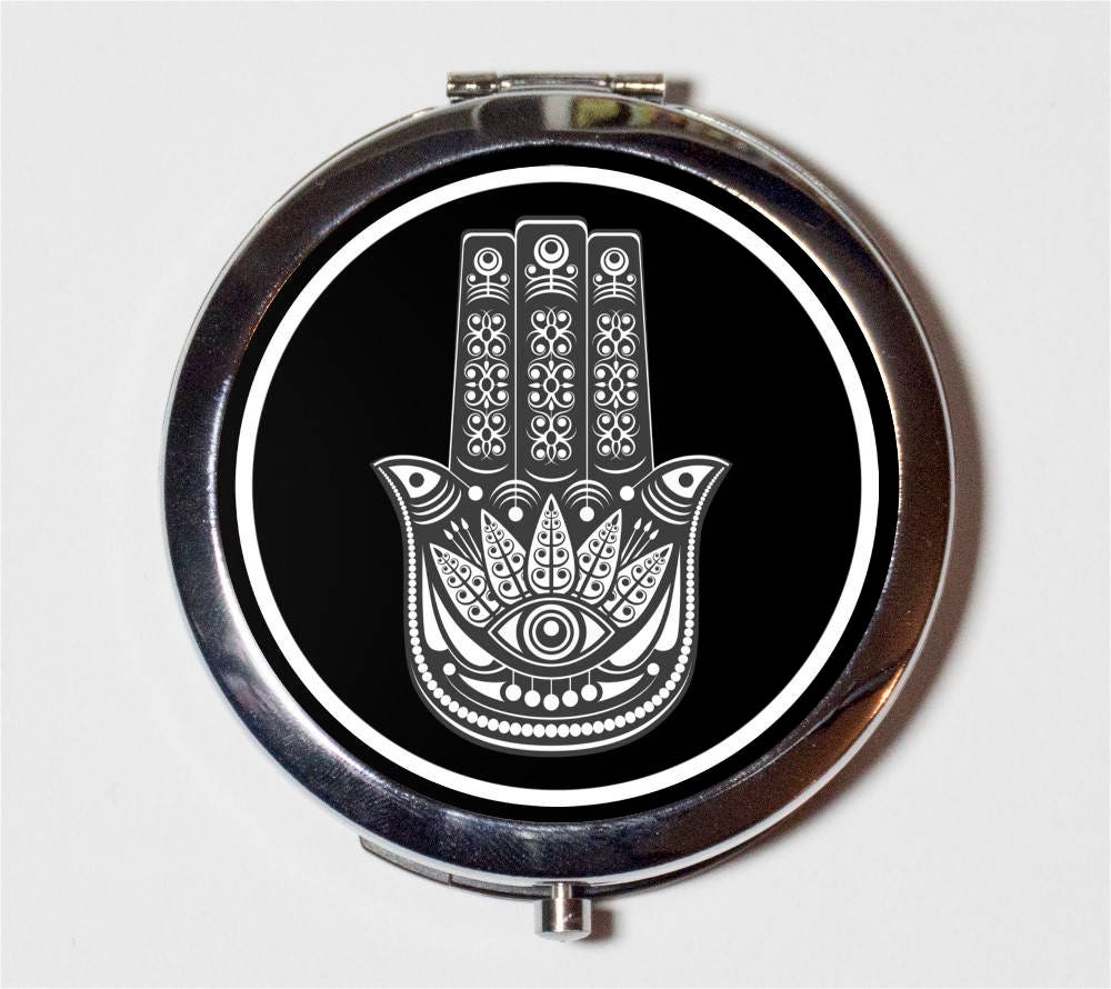 Hamsa Compact Mirror - Spiritual New Age Protection Amulet Metaphysical Eye Trippy Psychedelic - Make Up Pocket Mirror for Cosmetics