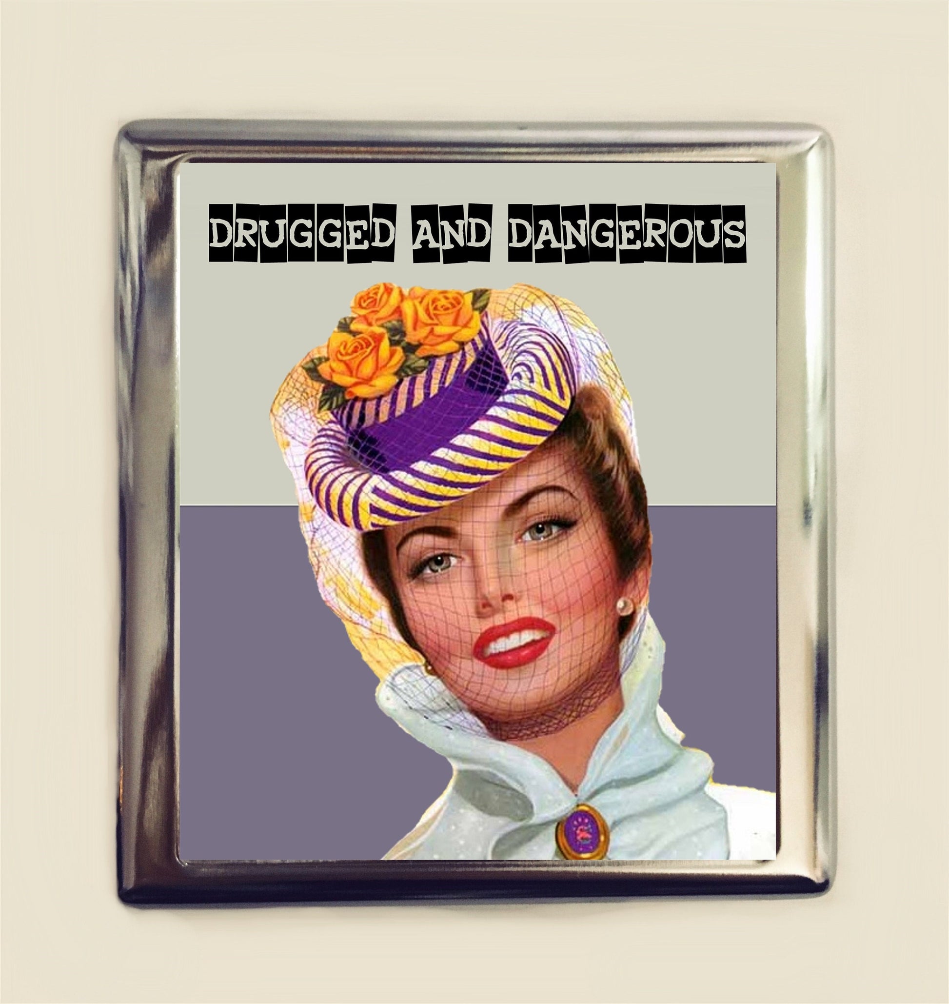 Drugged and Dangerous Cigarette Case Business Card ID Holder Wallet Pin Up Girl Pinup Retro Humor Funny