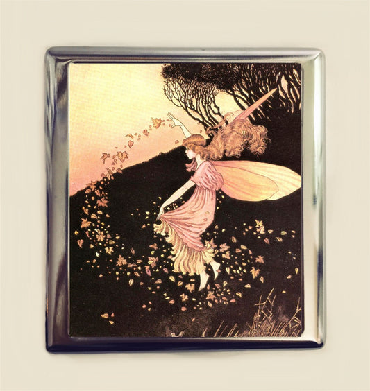 Fairy Leaves Cigarette Case Business Card ID Holder Wallet Fairytale Storybook Illustration Autumn