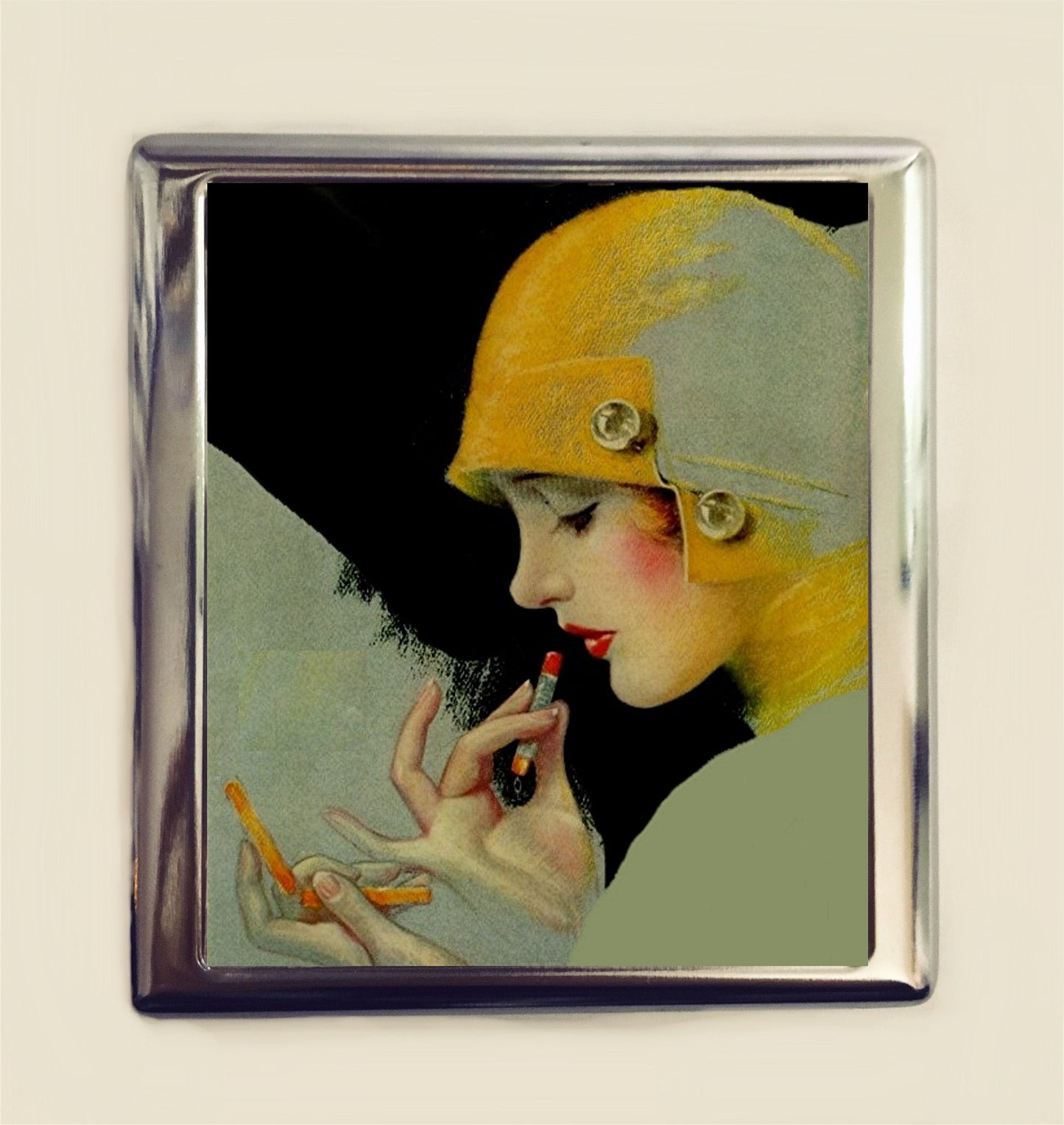 Flapper Lipstick Cigarette Case Business Card ID Holder Wallet Art Deco Jazz Age 1920s Roaring 20s