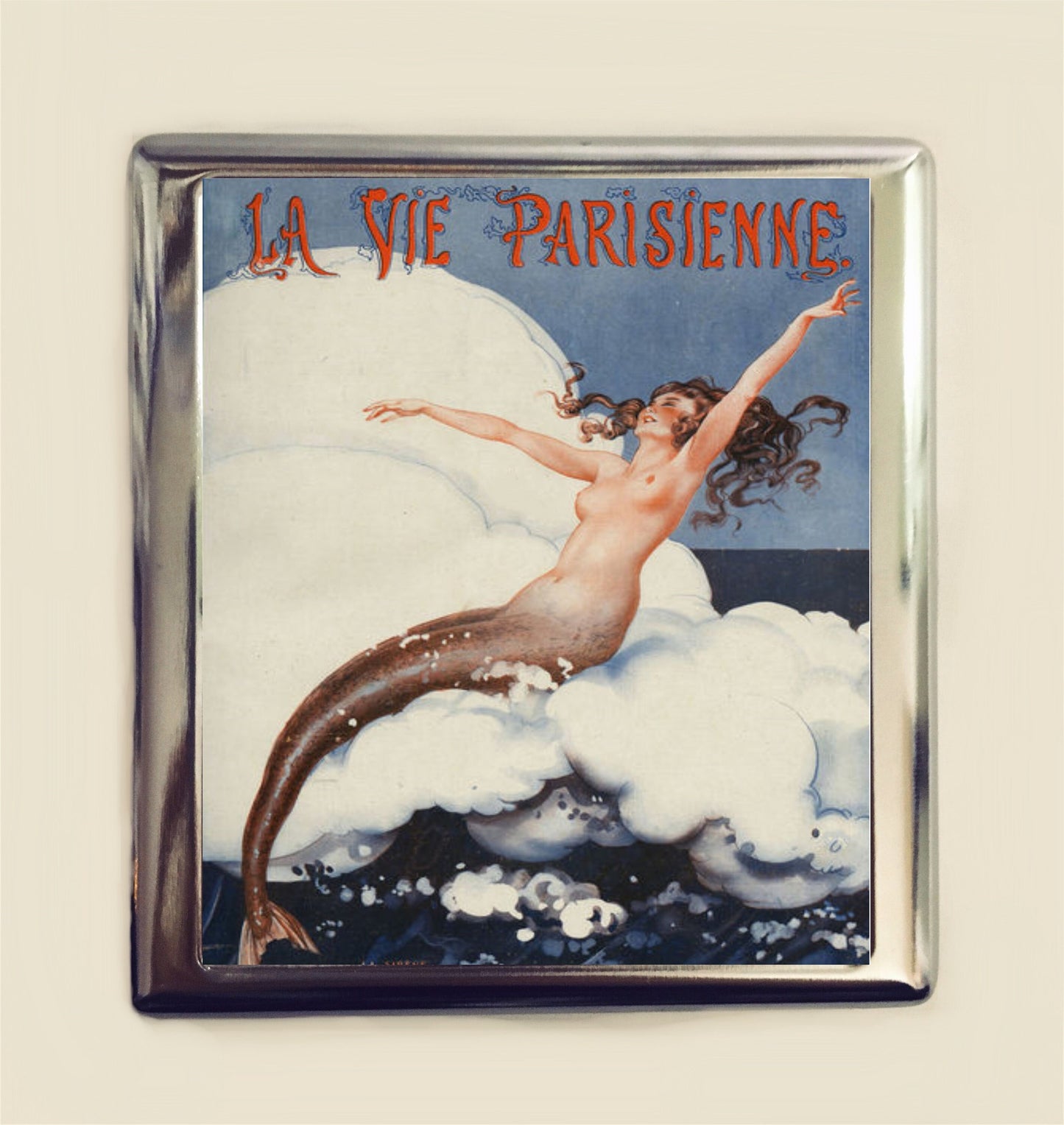 Parisian Mermaid Cigarette Case Business Card ID Holder Wallet French Art Deco Nautical Flapper Version Three