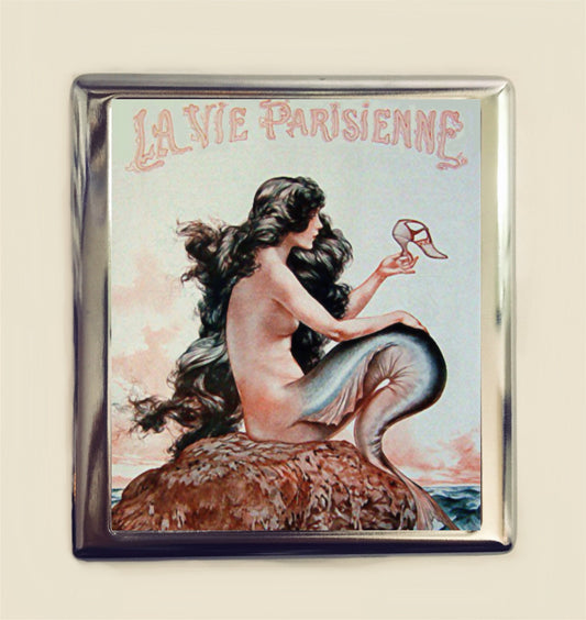 Parisian Mermaid Cigarette Case Business Card ID Holder Wallet French Art Deco Nautical Flapper Version One