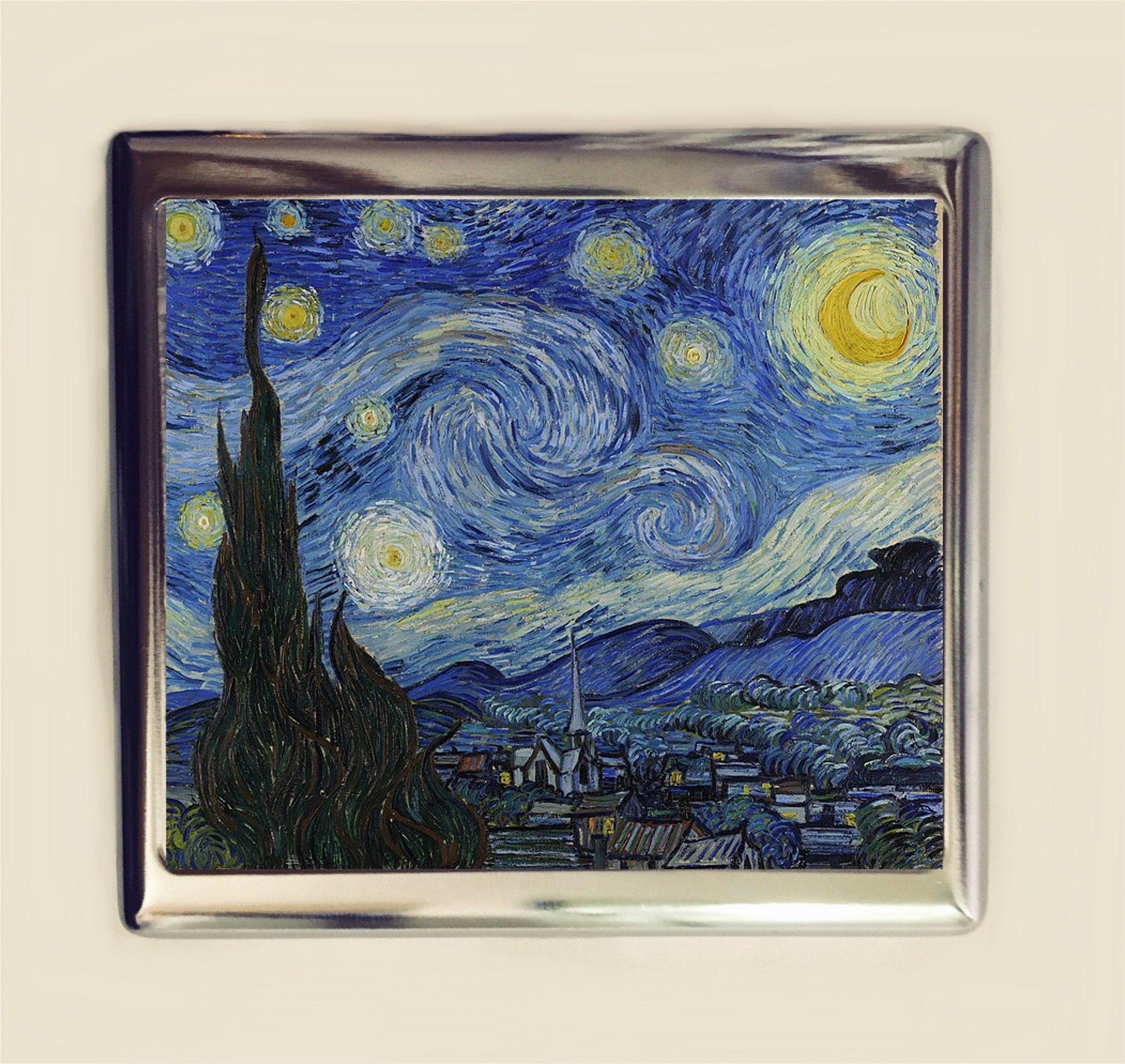 A Starry Night Cigarette Case Business Card ID Holder Wallet Vincent Van Gogh Fine Art Painting Impressionist