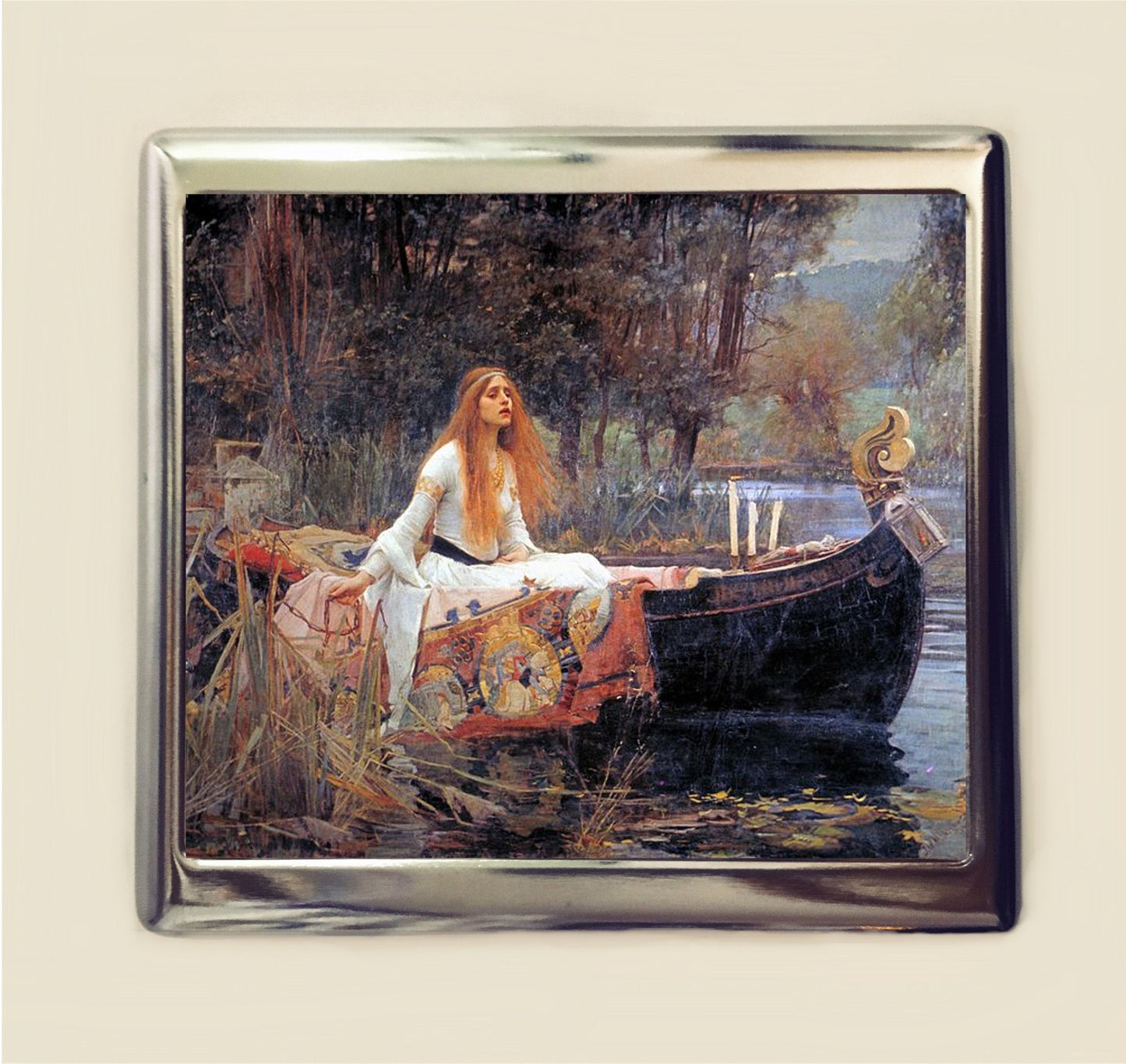 John William Waterhouse Cigarette Case Business Card ID Holder Wallet Lady of Shalott Fine Art Painting