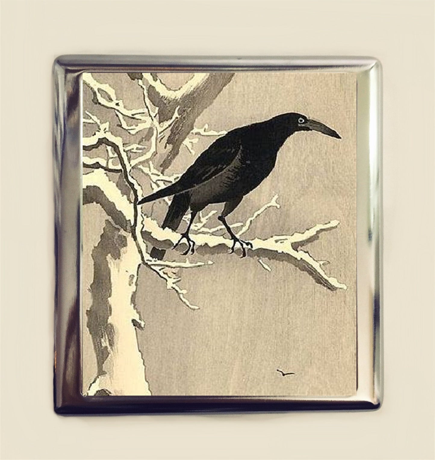 Crow Woodblock Cigarette Case Business Card ID Holder Wallet Japanese Japan Asian Art Painting