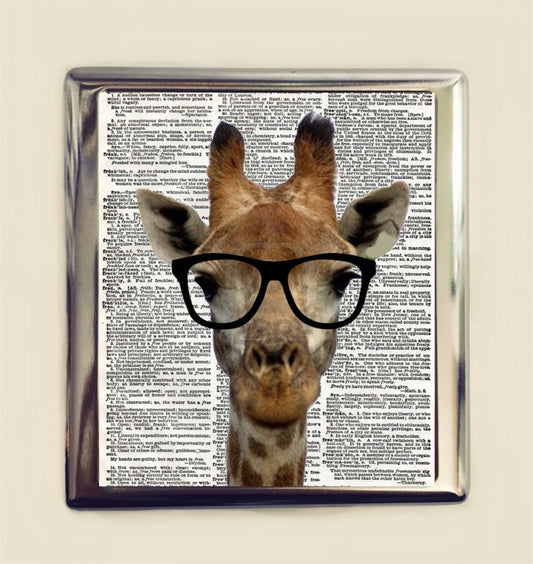 Giraffe Nerd Cigarette Case Business Card ID Holder Wallet Anthropomorphic Animal Pop Art Nerdy Geek