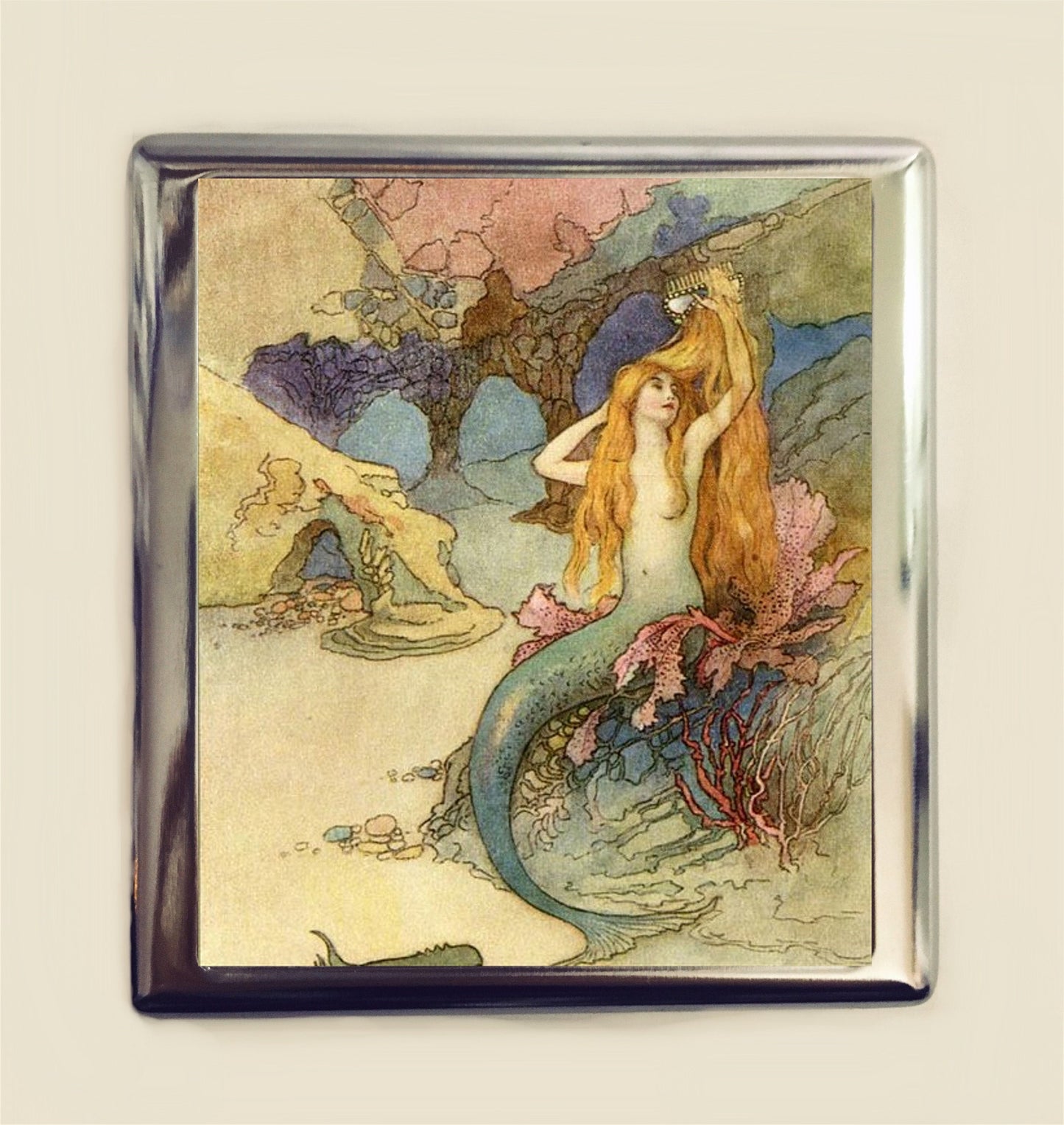 Fantasy Mermaid Cigarette Case Business Card ID Holder Wallet Fairytale Fairy Tale Storybook Illustration