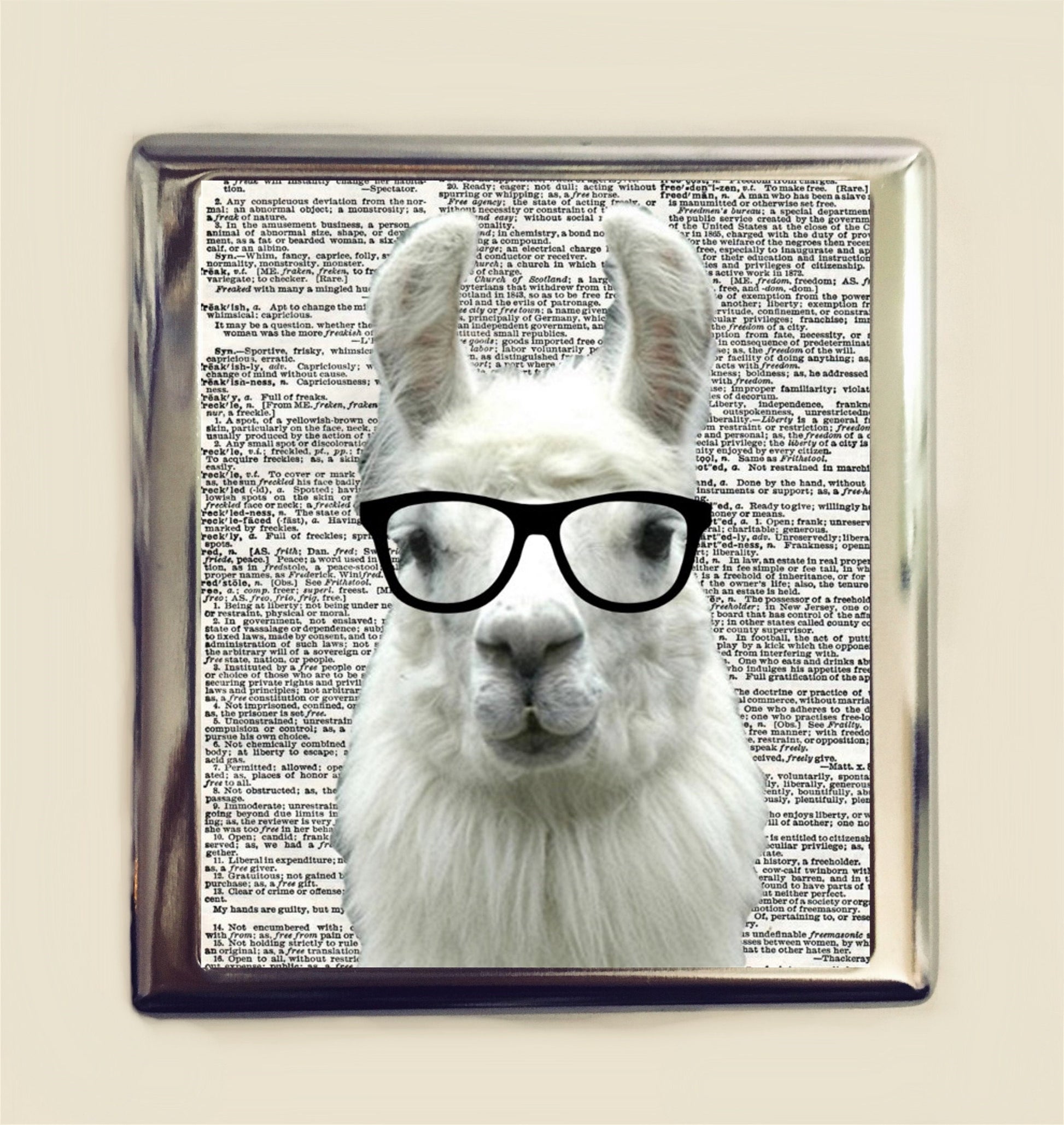 Llama Nerd Cigarette Case Business Card ID Holder Wallet Anthropomorphic Animal Pop Art Geek Nerdy