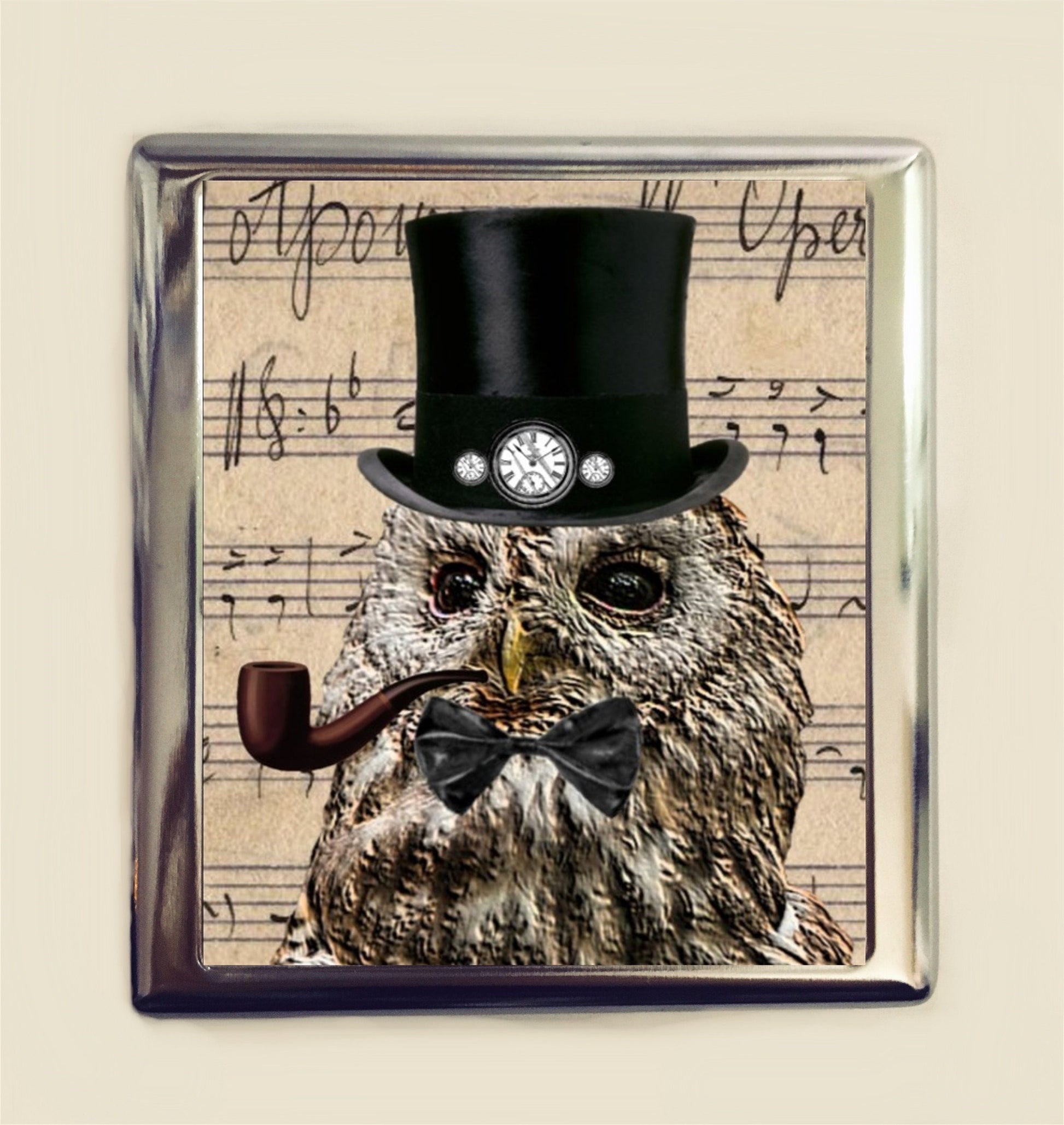 Steampunk Owl Cigarette Case Business Card ID Holder Wallet Victorian Animal Art Anthropomorphic Pop