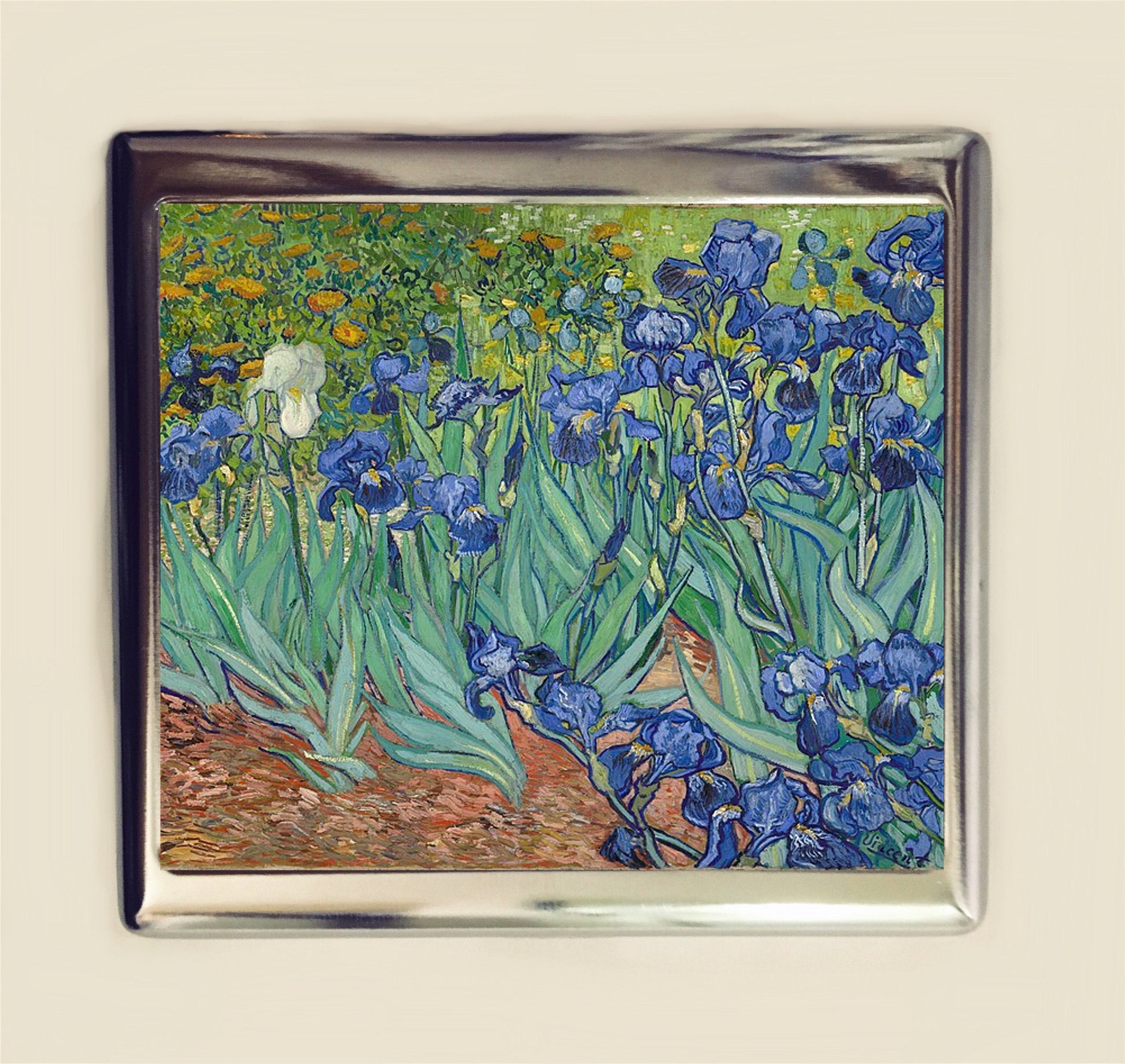 Van Gogh Irises Cigarette Case Business Card ID Holder Wallet Fine Art Famous Painting Impressionist Vincent