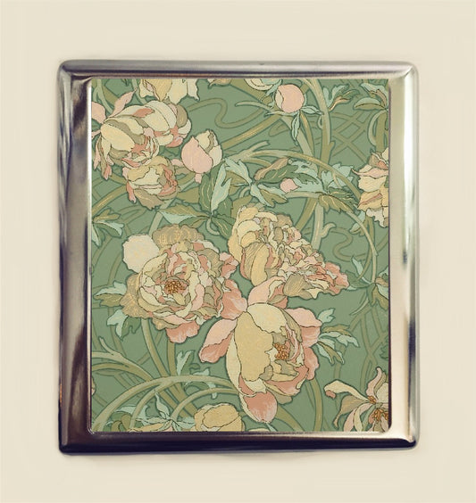 Art Nouveau Flower Cigarette Case Business Card ID Holder Floral Flowers Deco