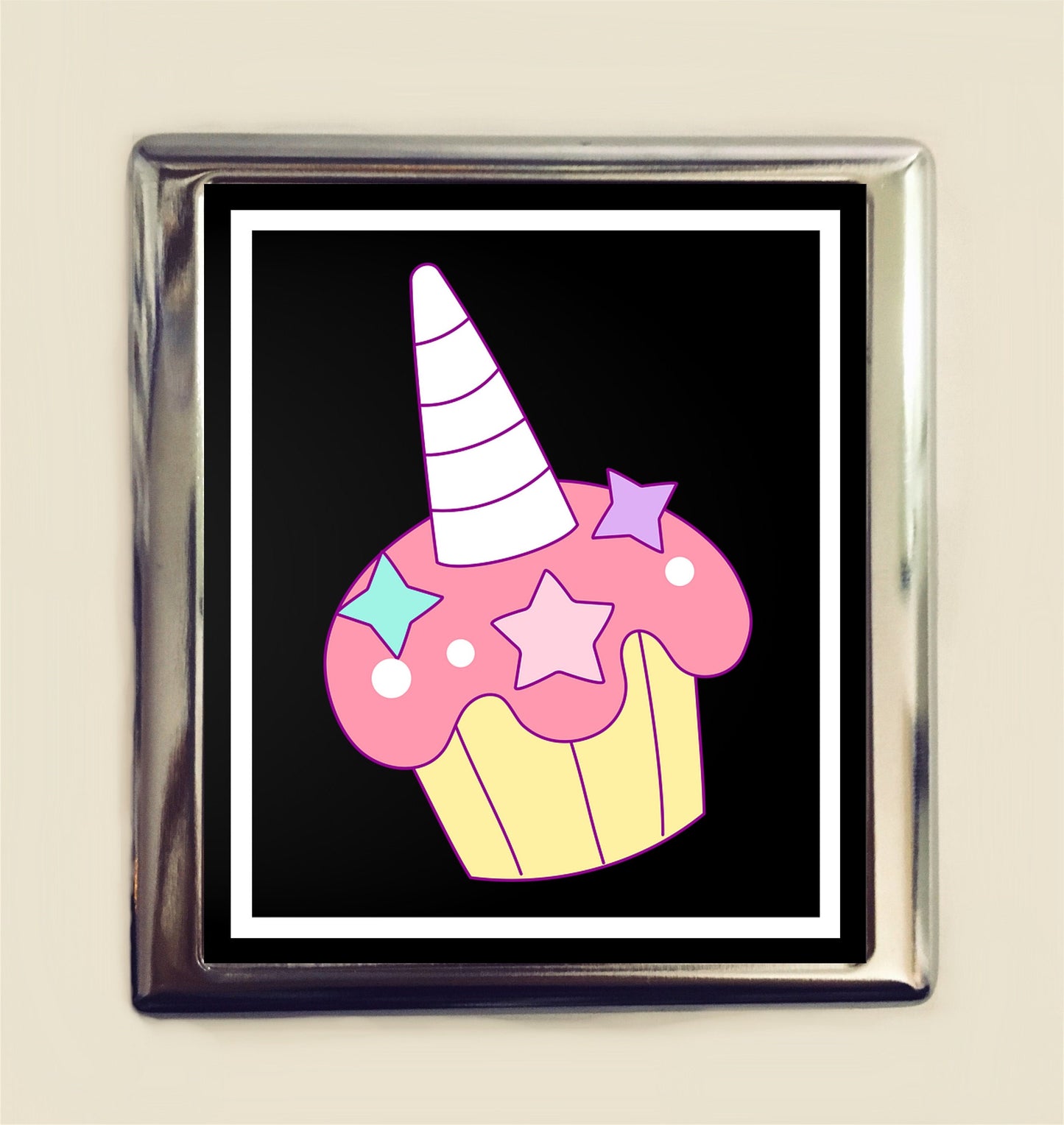 Cupcake Unicorn Horn Cigarette Case Business Card ID Holder Wallet Cute Cupcakes Dessert Bakery