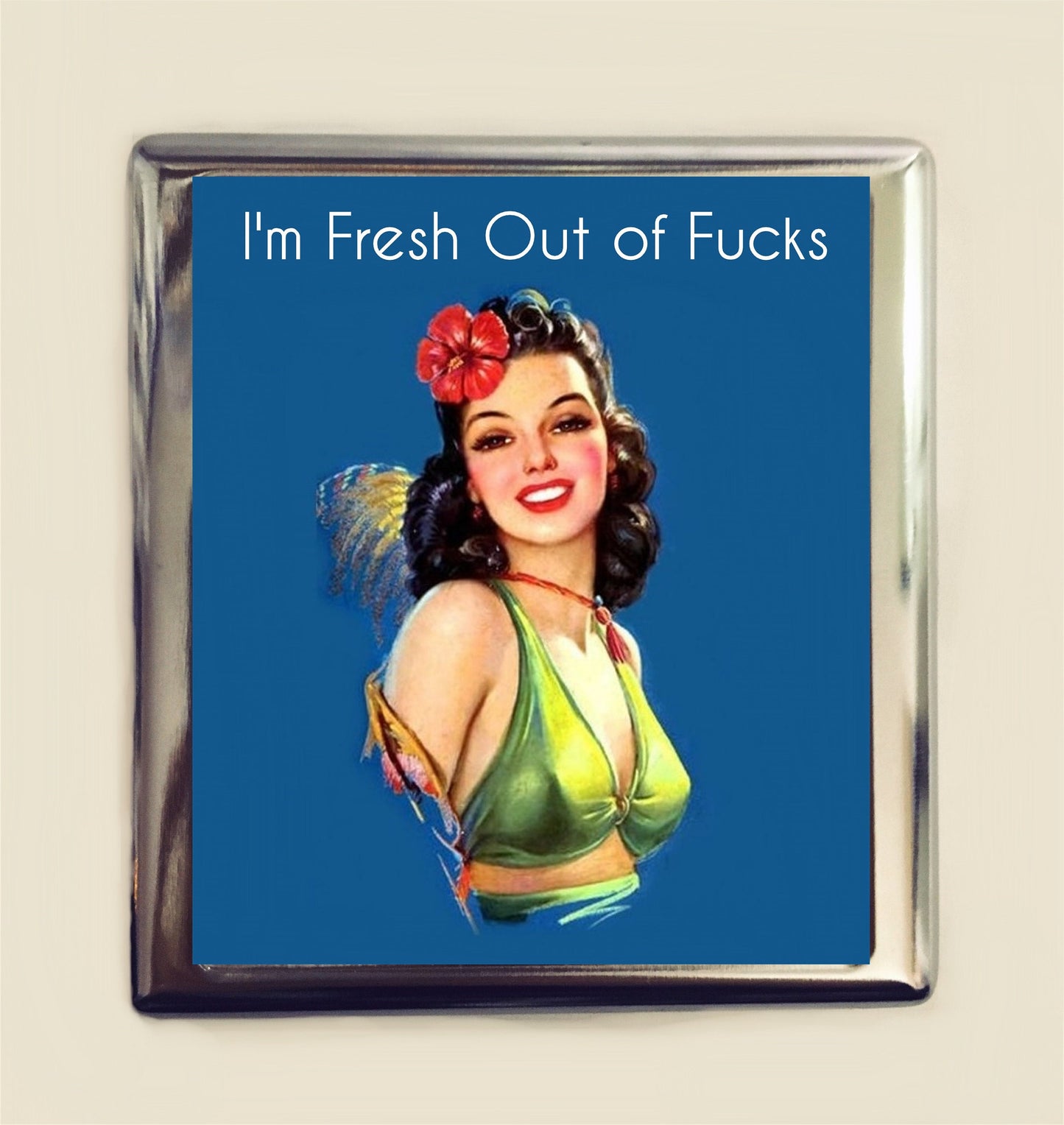 I'm Fresh Out of Fucks Cigarette Case Business Card ID Holder Wallet Pinup Girl Pin Up Funny Retro Humor Bad Girl MATURE