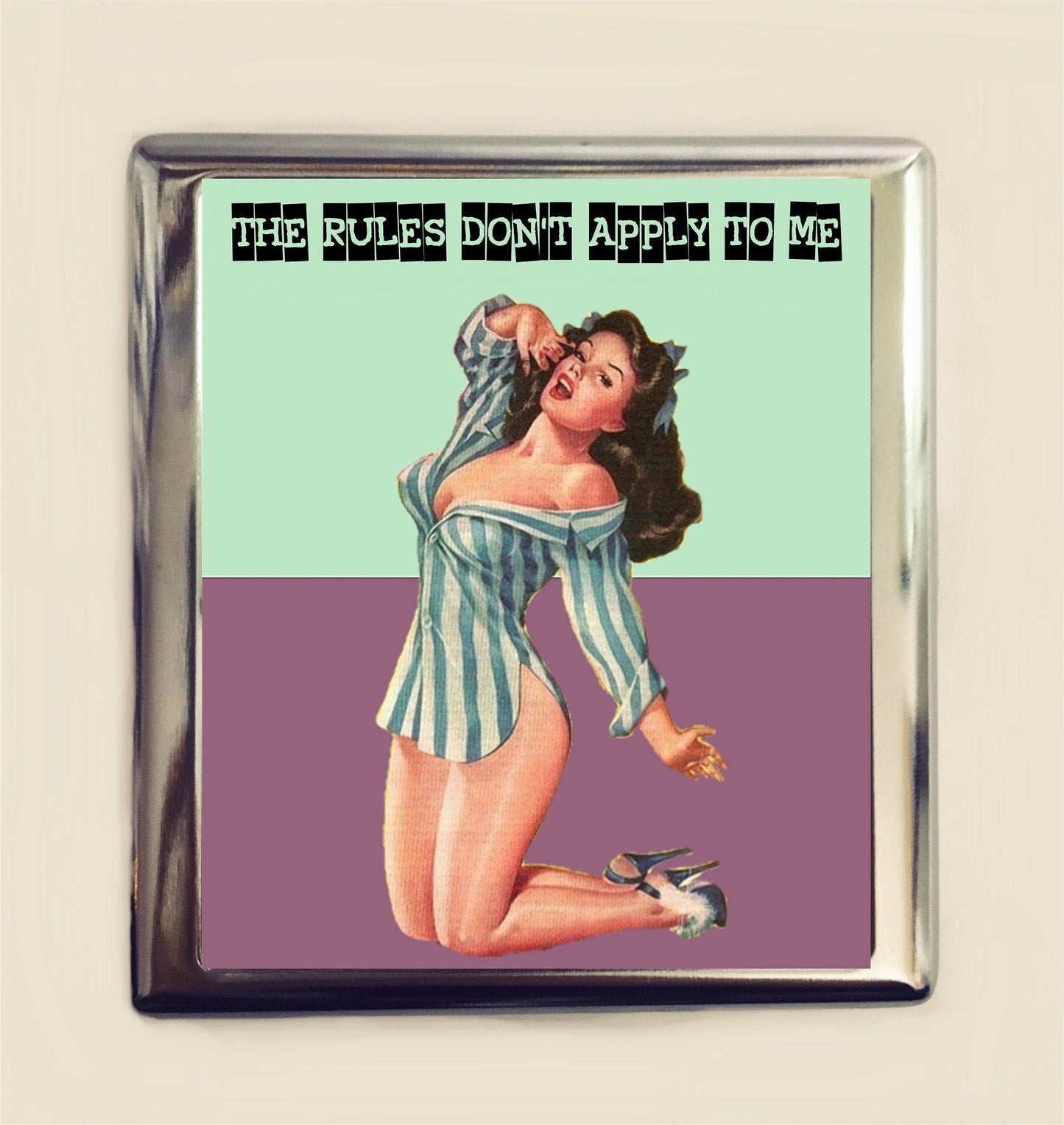 The Rules Don't Apply to Me Cigarette Case Business Card ID Holder Wallet Pinup Girl Pin Up Funny Retro Humor Bad Girl