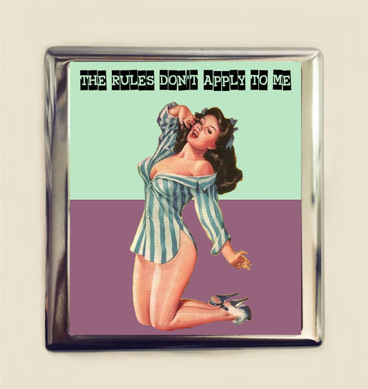 The Rules Don't Apply to Me Cigarette Case Business Card ID Holder Wallet Pinup Girl Pin Up Funny Retro Humor Bad Girl