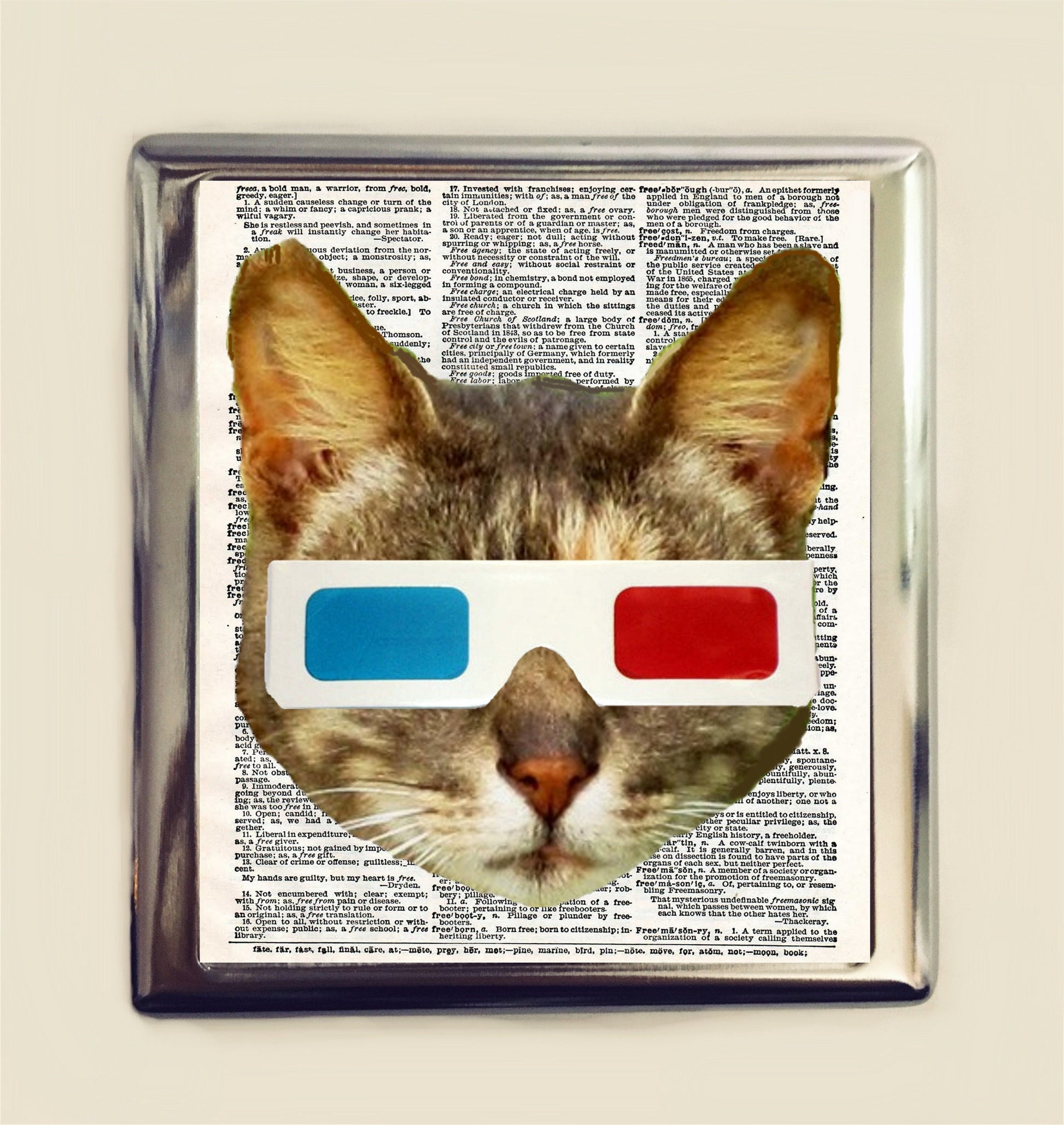 Cat 3D Glasses Cigarette Case Business Card ID Holder Wallet Pop Art Surreal Surrealism Animal Art