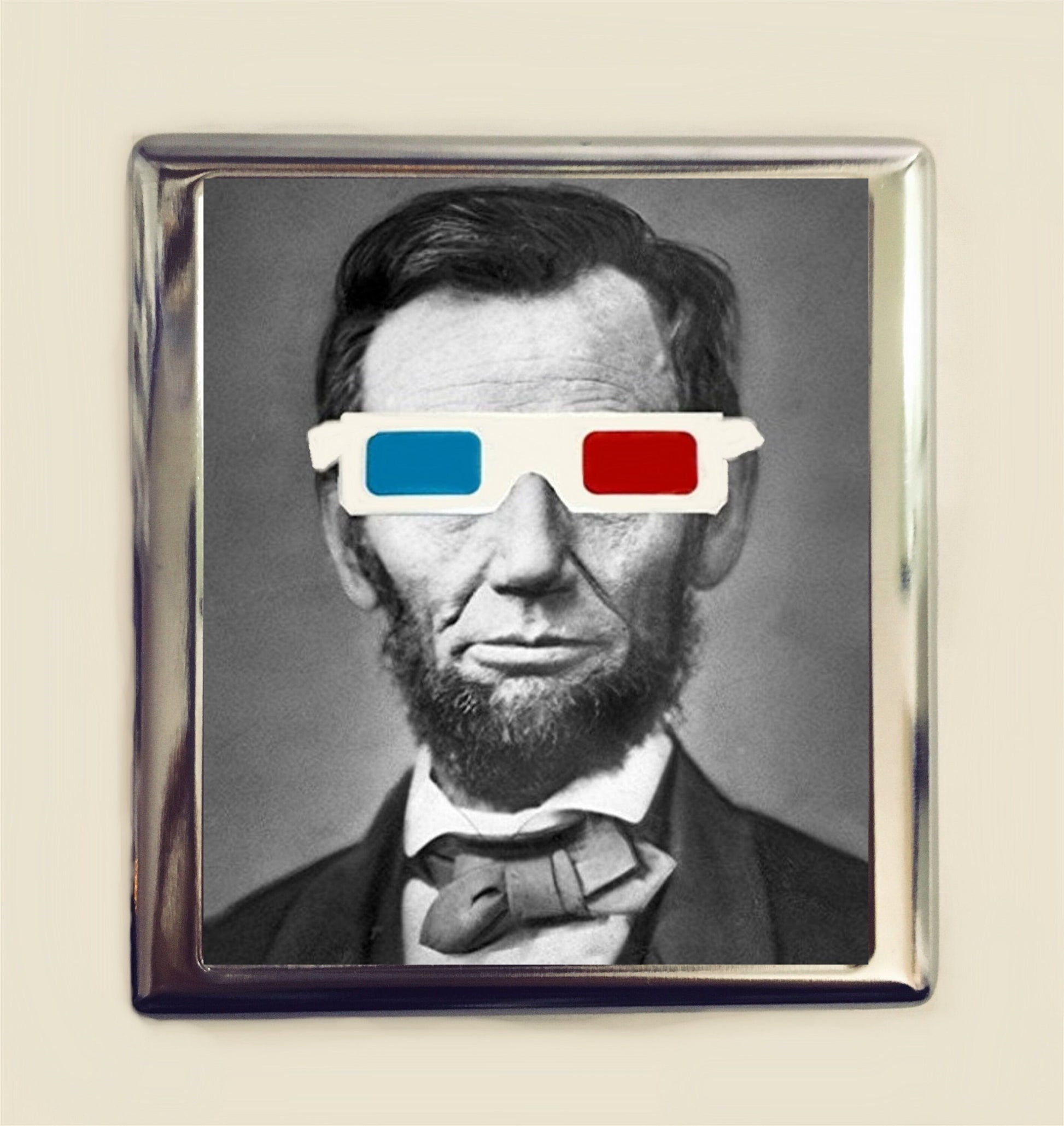 Abraham Lincoln 3D Glasses Cigarette Case Business Card ID Holder Wallet Pop Art Surreal Surrealism Altered Art History