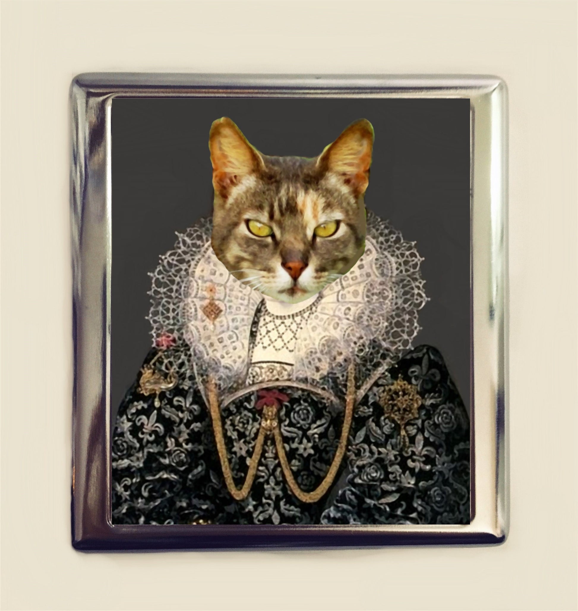 Aristocrat Cat Cigarette Case Business Card ID Holder Wallet Pop Art Animal Surrealism Tudor Royalty