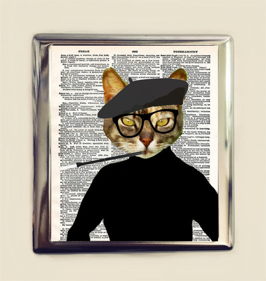 Beatnik Cat Cigarette Case Business Card ID Holder Wallet Kitty Retro Anthropomorphic Animal Pop Art