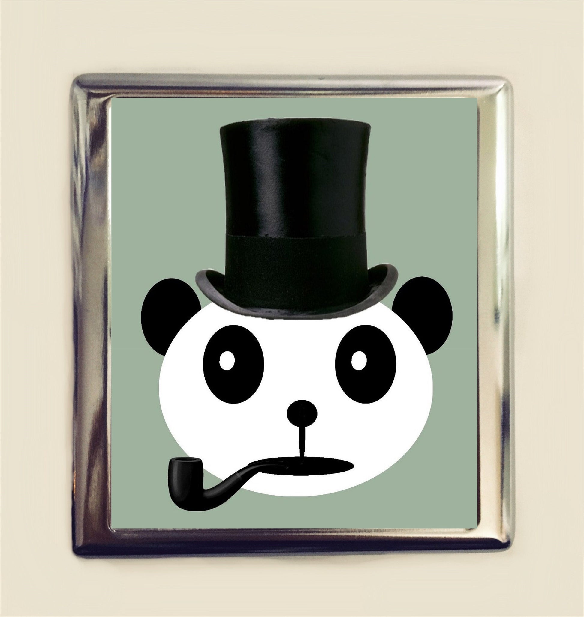 Victorian Panda Cigarette Case Business Card ID Holder Anthropomorphic Animal Pop Art Steampunk