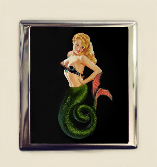 Pin Up Mermaid Cigarette Case Business Card ID Holder Mermaids Nautical Pinup Girl Retro 1950s