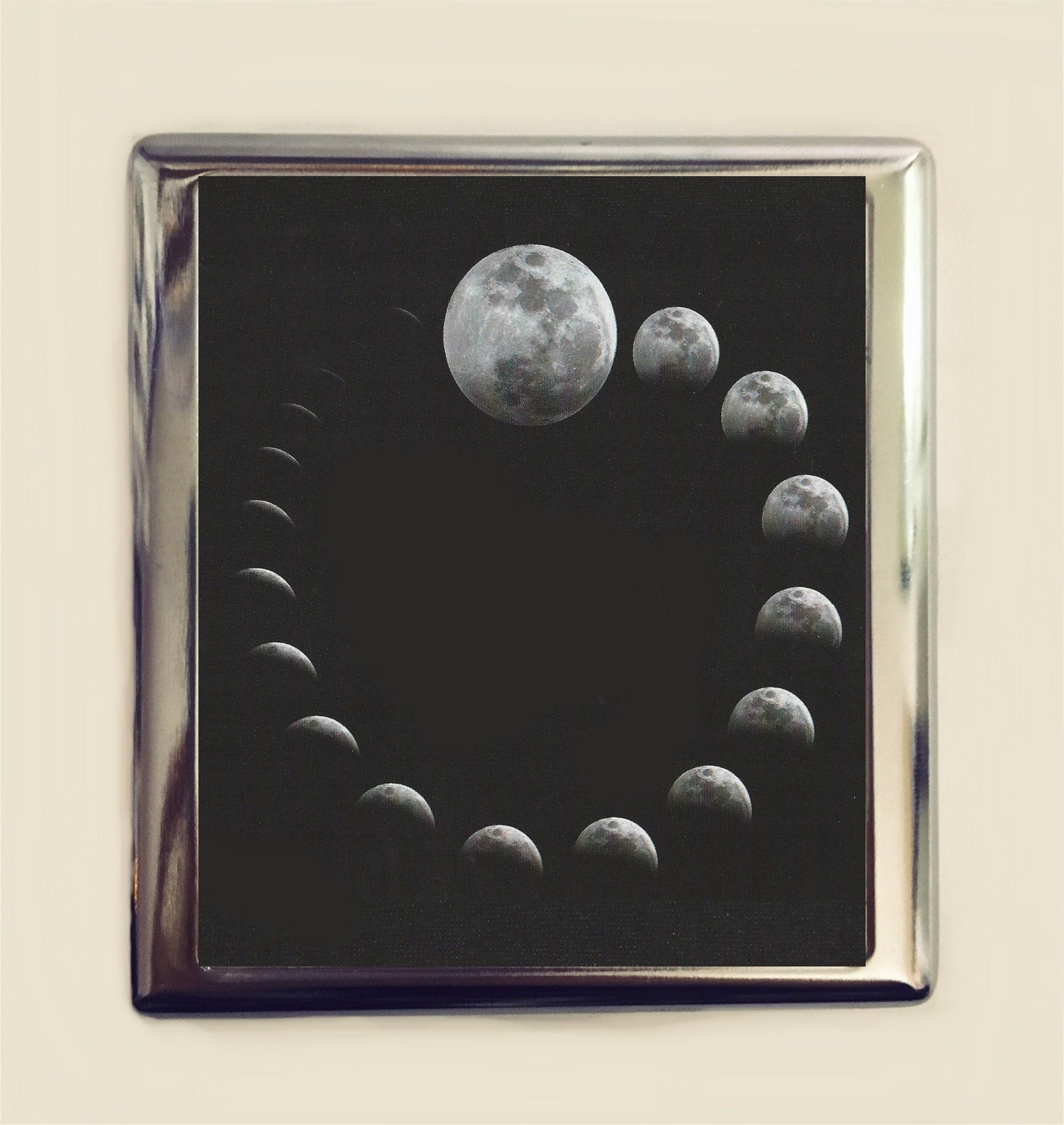 Moon Phases Cigarette Case Business Card ID Holder Wallet Lunar Cycles Outerspace Outer Space