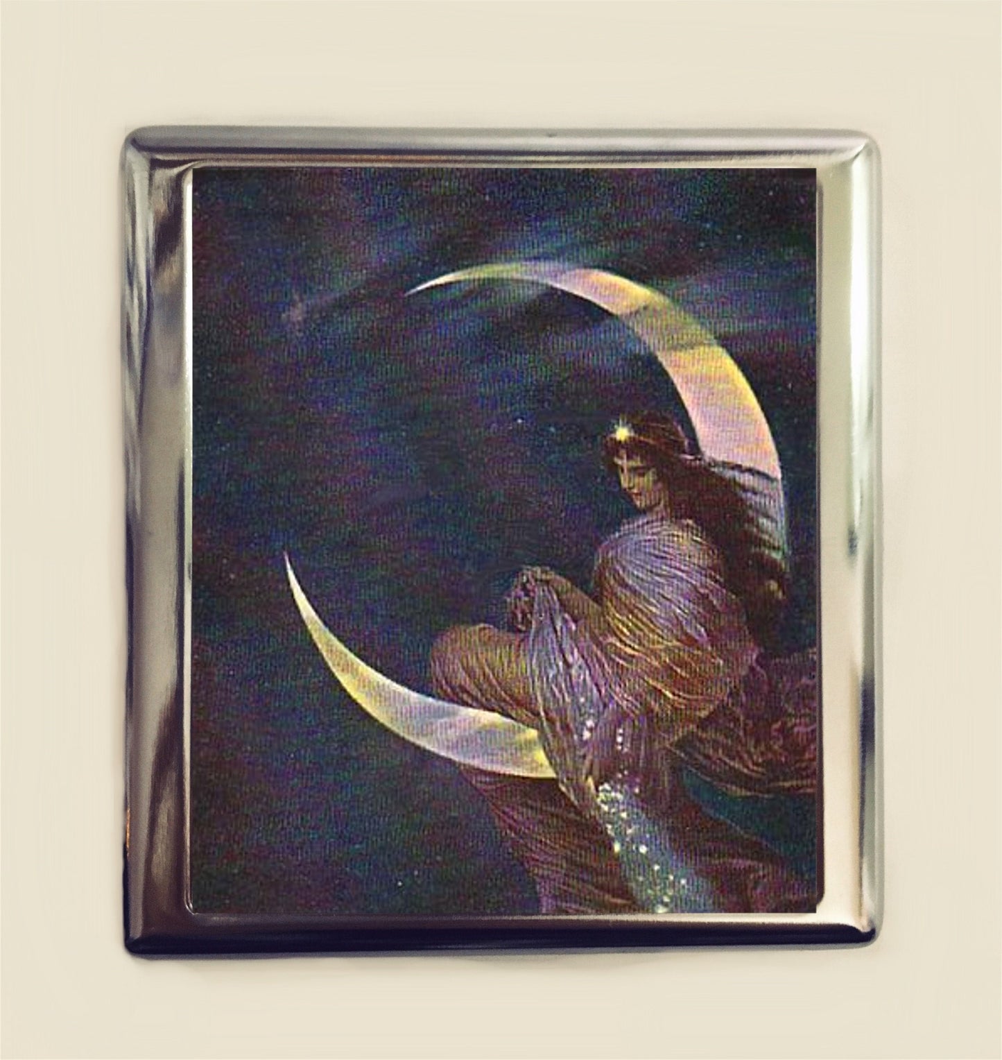 Fairy on Moon Cigarette Case Business Card ID Holder Wallet Art Nouveau Edwardian Fairytale Fairy Tale Crescent