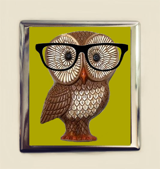 Owl Nerd Cigarette Case Business Card ID Holder Wallet Anthropomorphic Animal Pop Art Nerds