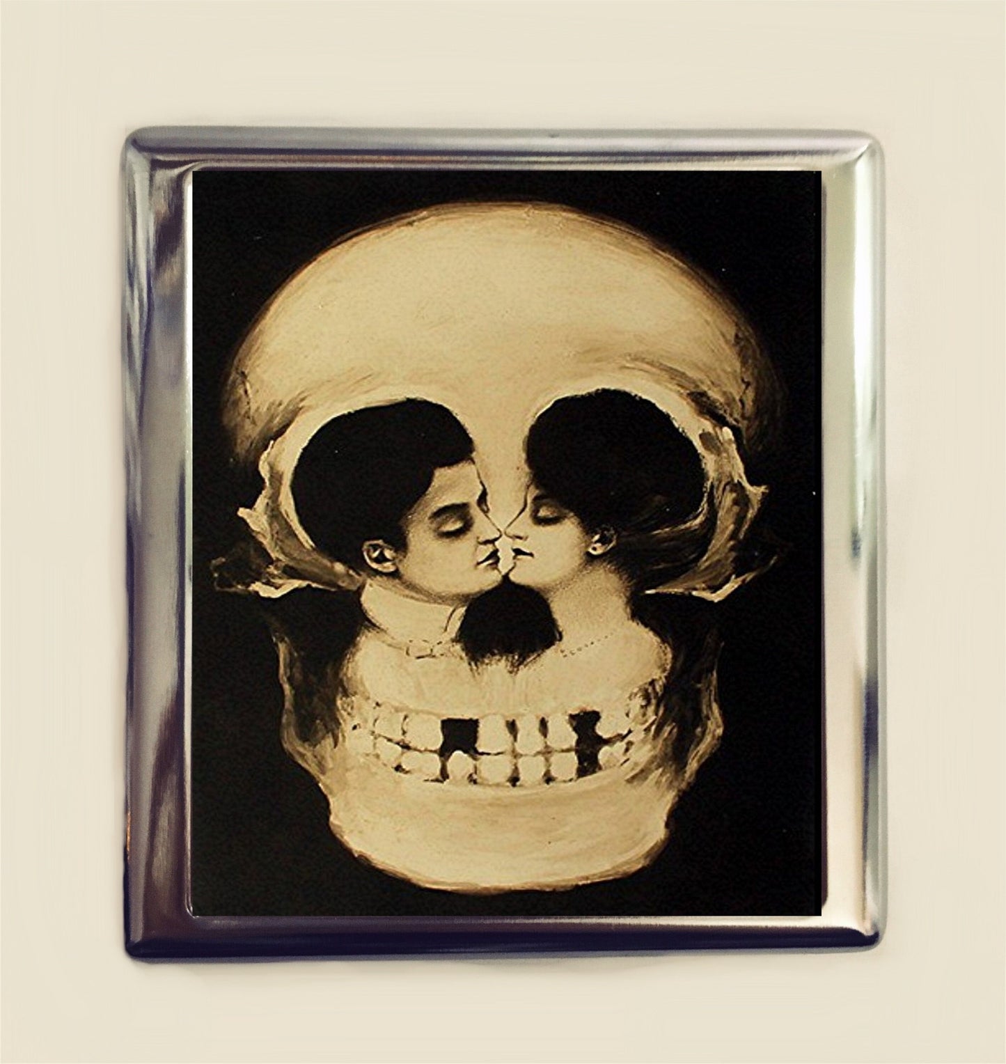 Skull Optical Illusion Cigarette Case Business Card ID Holder Wallet Metamorphic Dark Art Goth Victorian Romance