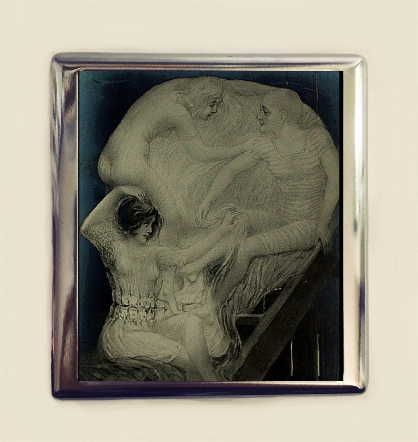 Skull Optical Illusion Cigarette Case Business Card ID Holder Wallet Metamorphic Dark Art Goth Victorian Sailor