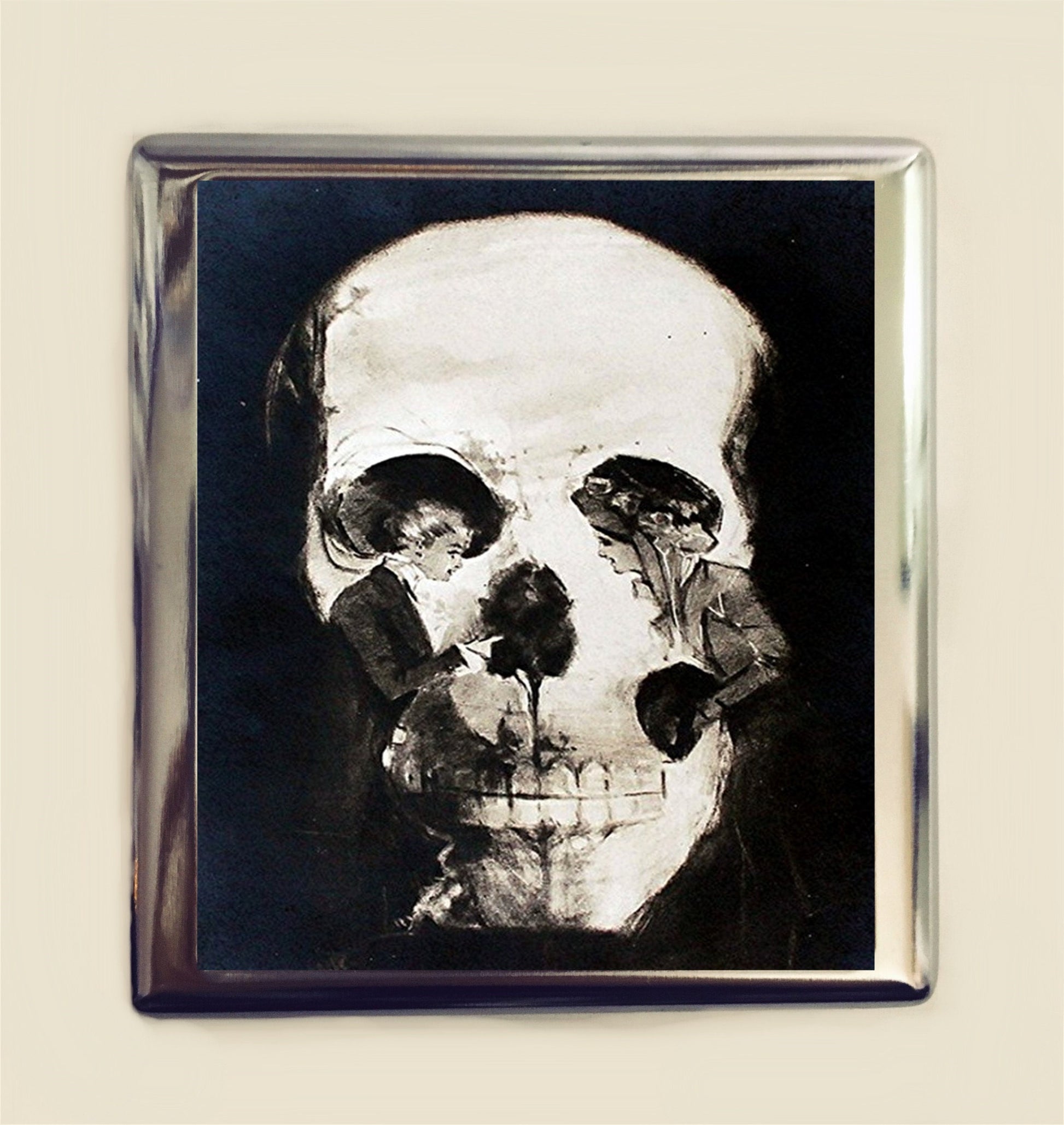 Skull Optical Illusion Cigarette Case Business Card ID Holder Wallet Metamorphic Dark Art Goth Women Victorian