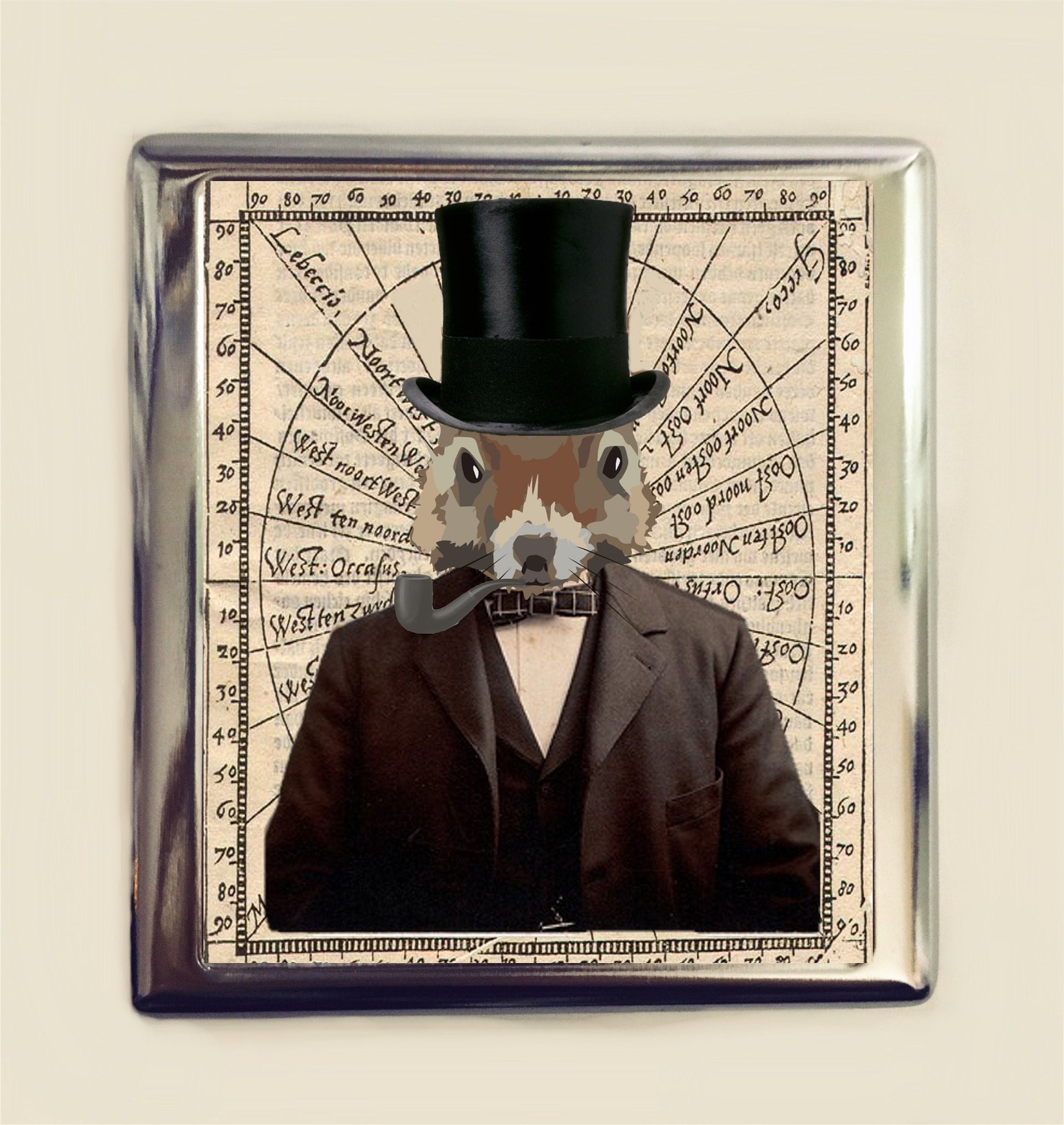 Squirrel Man Cigarette Case Business Card ID Holder Wallet Victorian Steampunk Anthropomorphic Animal Art