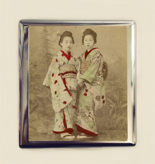 Two Geisha Cigarette Case Business Card ID Holder Wallet Japanese Japan Asian Art