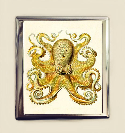 Haeckel Octopus Cigarette Case Business Card ID Holder Wallet Victorian Steampunk Nautical Antique Litho