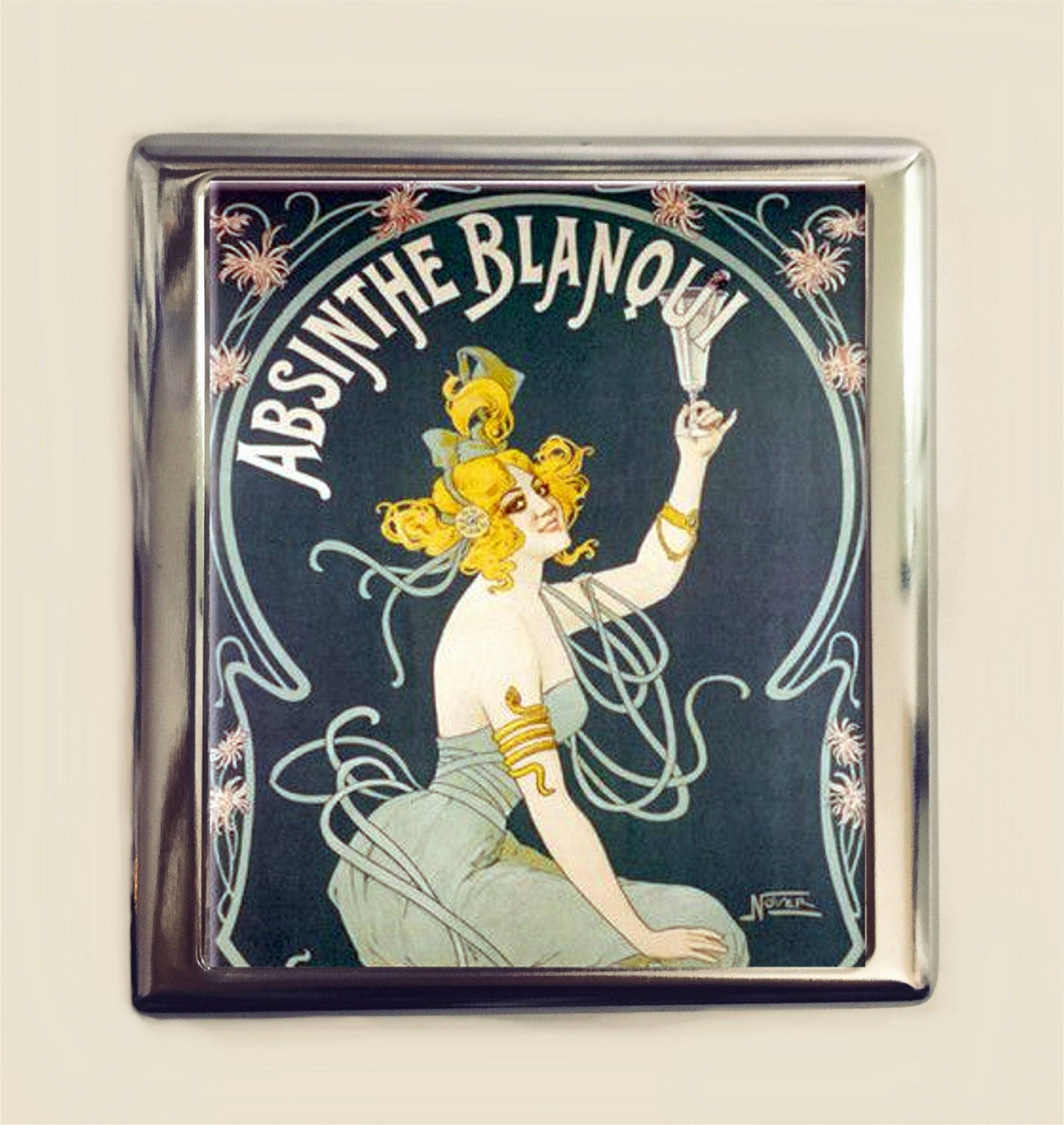 Absinthe Art Nouveau Cigarette Case Business Card ID Holder Wallet Art Deco French Advertisement Liquor