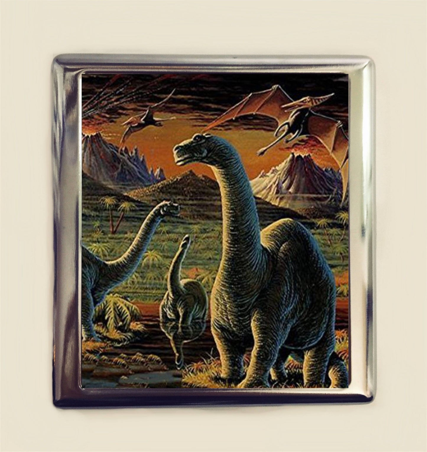 Dinosaur Cigarette Case Business Card ID Holder Wallet Book Illustration Dinosaurs Prehistoric Jurassic