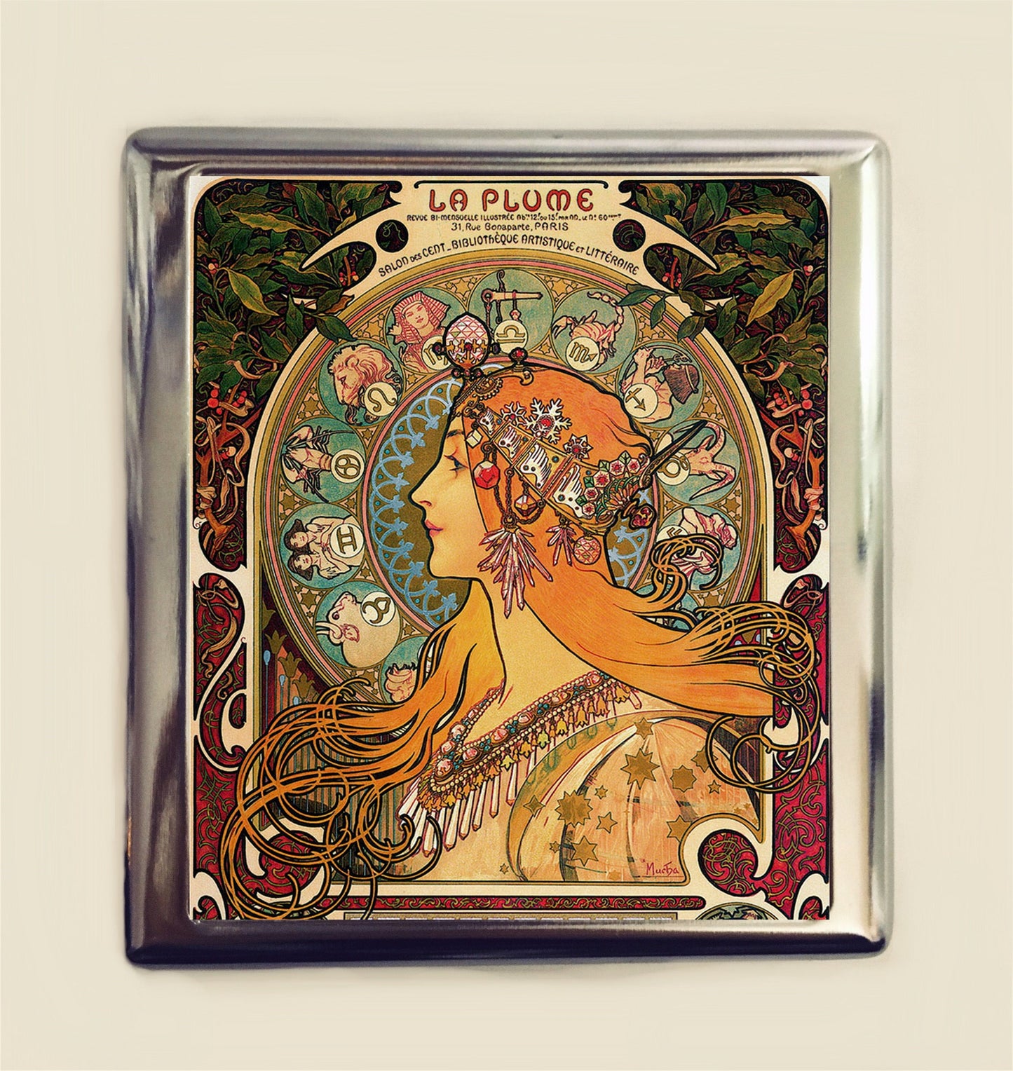 Alphonse Mucha Zodiac Cigarette Case Business Card ID Holder Art Nouveau Art Deco Art Flapper Edwardian Boho Bohemian Astrology