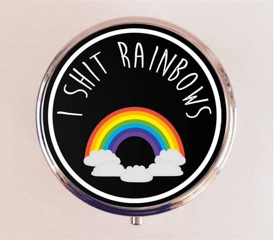 I Shit Rainbows Pill Box Case Pillbox Holder Trinket Stash Box MATURE Rainbow Funny Sarcastic Quote