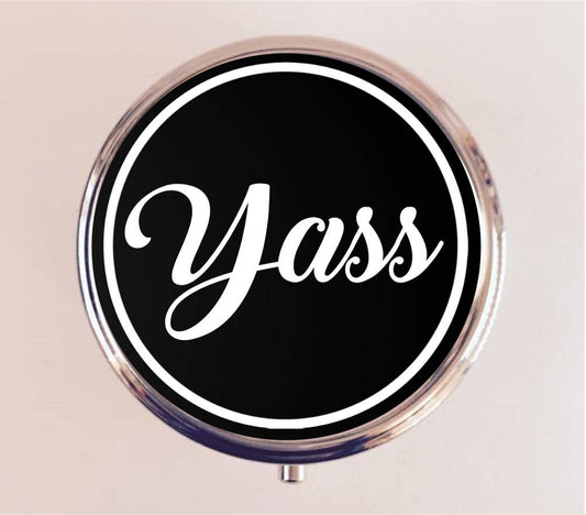 Yass Pill Box Case Pillbox Holder Trinket Stash Box Funny Slang Word Pop Art