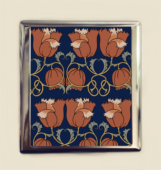 Art Nouveau Poppies Cigarette Case Business Card ID Holder Wallet Flowers Flower Floral Pattern