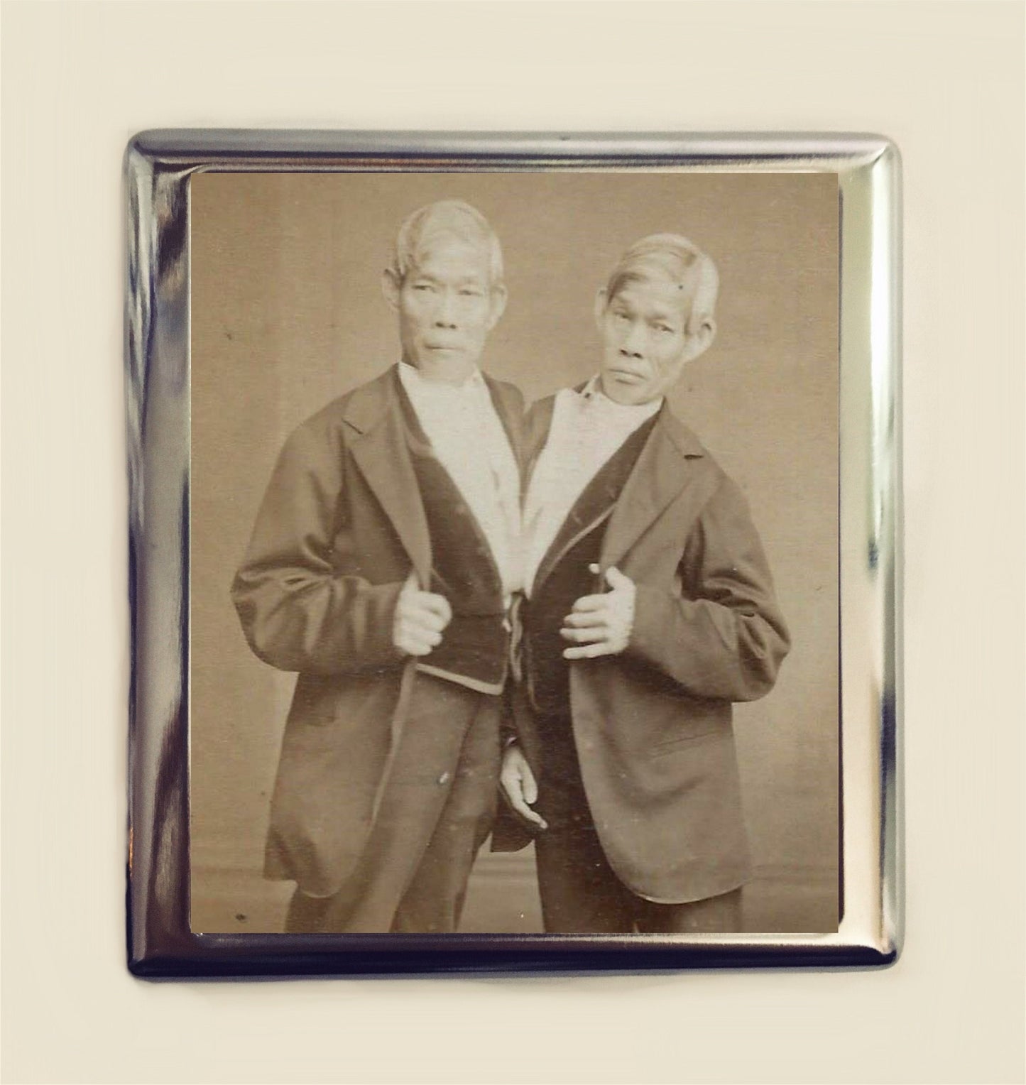 Chang and Eng Cigarette Case Business Card ID Holder Wallet Siamese Twins Conjoined Twins Circus Freak Freaks Sideshow