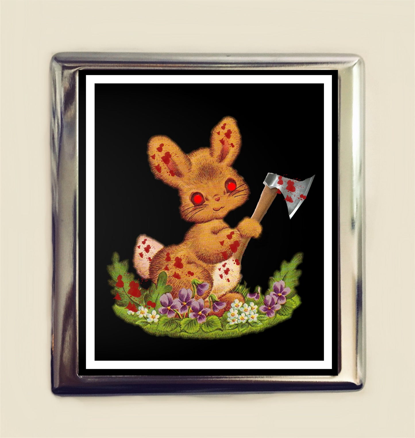 Creepy Bunny Rabbit Cigarette Case Business Card ID Holder Wallet Evil Kawaii Animal With Axe Dark Pop Art