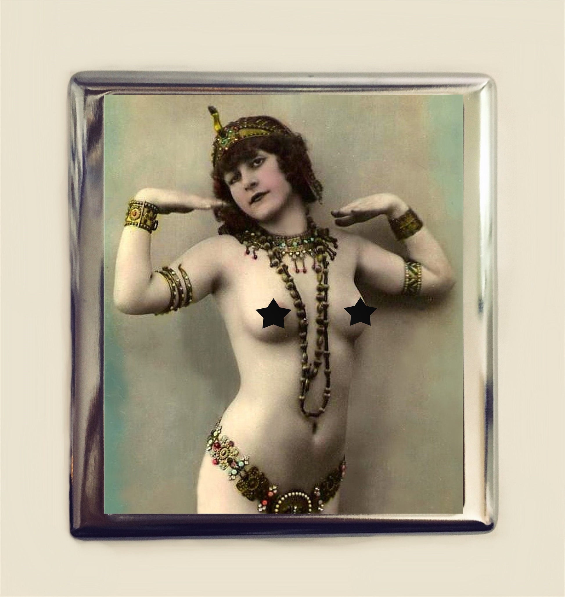 Nude Cleopatra Cigarette Case Business Card ID Holder Wallet Art Deco Flapper Gypsy Bohemian Egyptian Revival 1920s MATURE