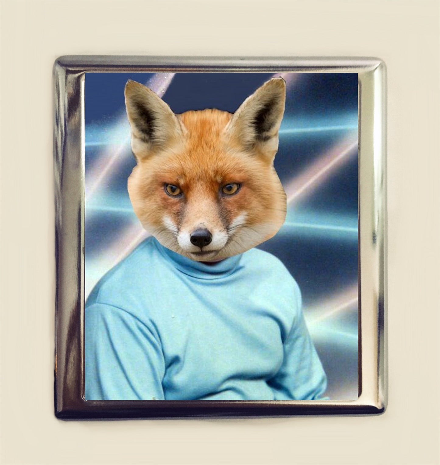 Fox Cigarette Case Business Card ID Holder Wallet Pop Art Yearbook Photo Animal Art Nerdy Anthropomorphic