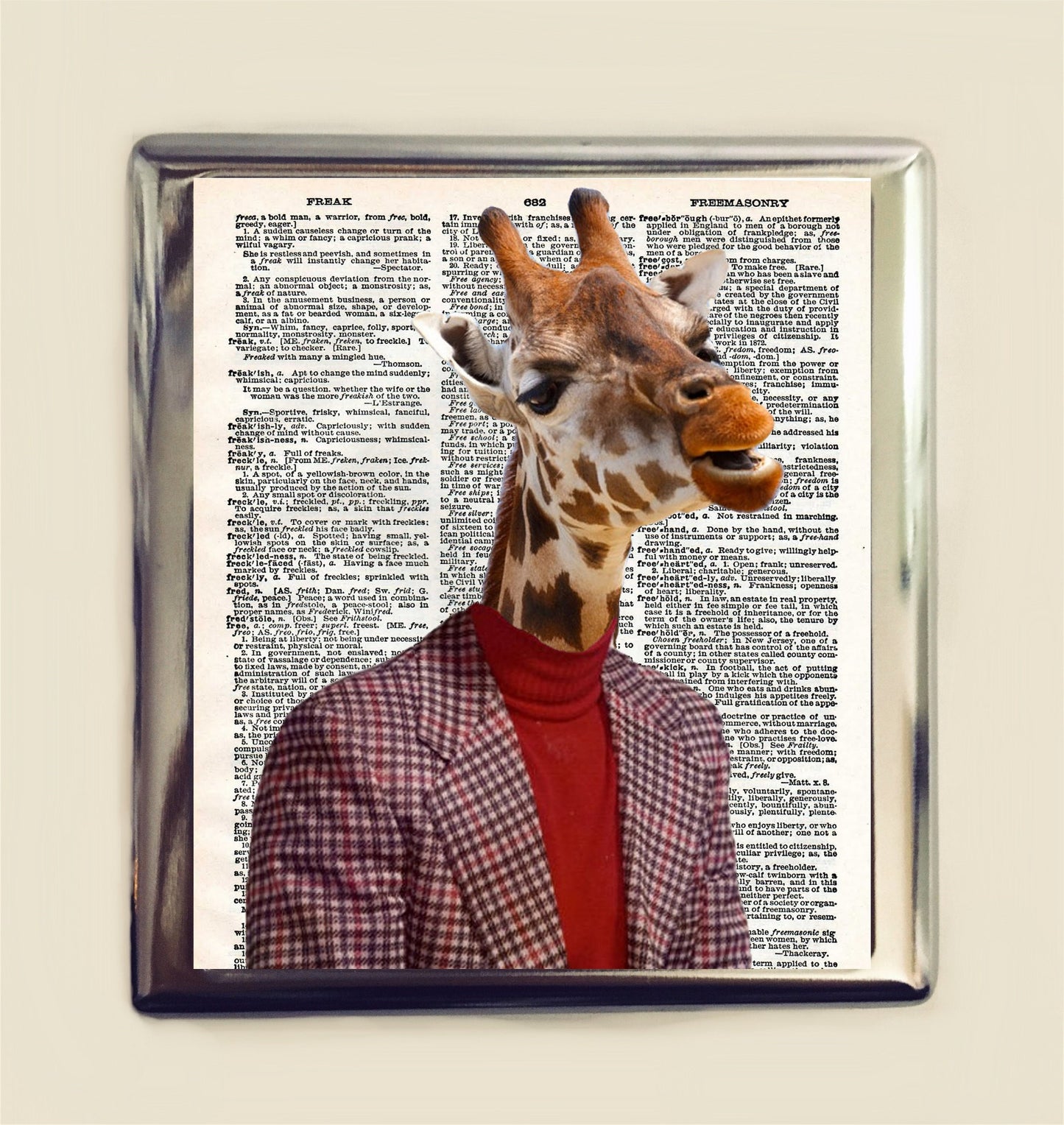 Giraffe Man Cigarette Case Business Card ID Holder Wallet Pop Art Animal Art Anthropomorphic